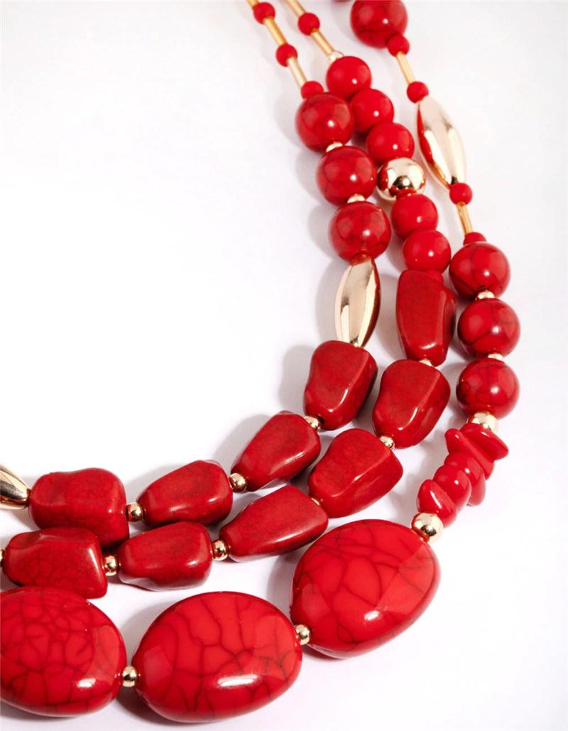 Hot Sell New Fashion Multi Layered Red Beaded Layered Women Necklace