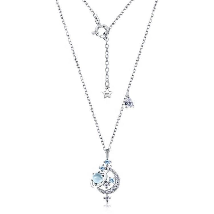 925 Sterling Z Blue Topaz Spinel 5A Cubic Zirconia Planet Pendant Necklaces