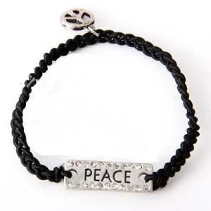 Crystal Metal Plate Peace Bracelet in Stretch Cord (BRC1181)