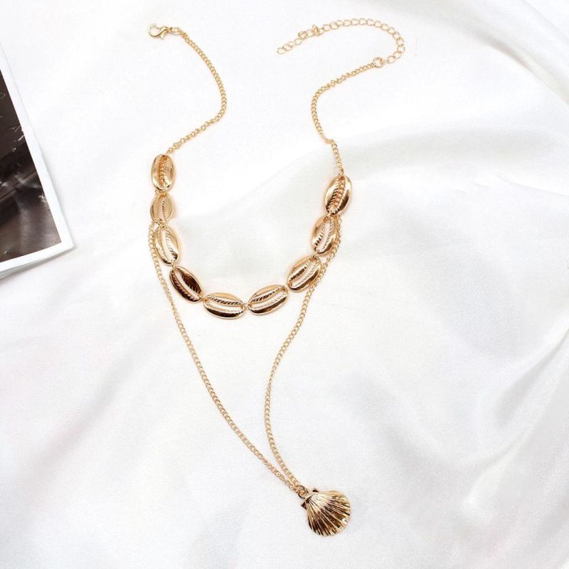 Alloy Gold Plated Fashion Design Multi Layer Imitation Jewelry Bohemia Necklace with Shell Shape