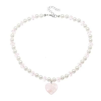 Fashion Jewelry Pearl Crystal Love Pendant Necklace Cute Girl Necklace