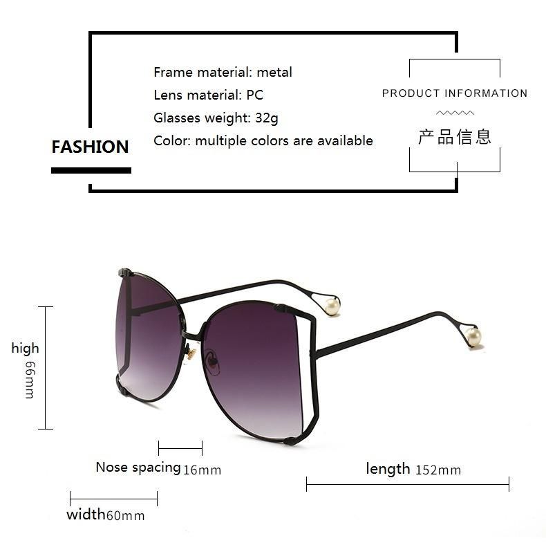 Vintage Oversized Brown Sunglasses 2021 New European and American Trendy Large Frame Pearl Hollow Retro Sunglasses Eyewear
