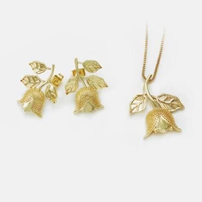 Hot Selling Gold Plated Jewelry Set Rose Flower Pendant Necklaces and Earrings Set
