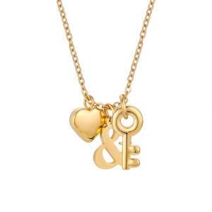 Fashion New Design Heart and Key Necklace Stainless Steel Charm