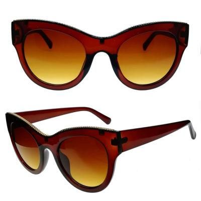 Large Frame Cat Eye Plastic Fashion Sunglasses with Diamonds Decoration