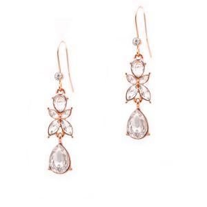 Rhinestone Teardrop Fish Hook Flower Drop Dangle Earrings