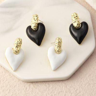 Wholesale Fashion Geometric Heart Pendant Earring Simple Gold Plated Hoop Drop Earrings for Women
