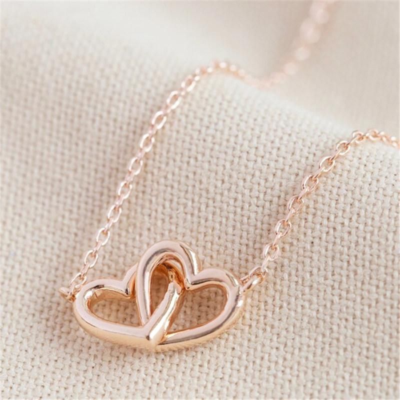 Factory Wholesale Tiny Interlocking Hearts Necklace in Rose Gold