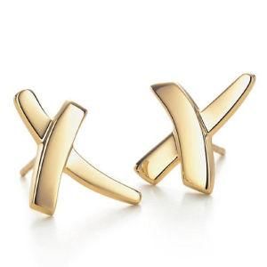 Simple Design Stainless Steel Gold Plated Stud Earring (EZ8094)