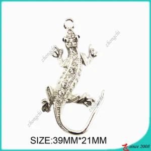 Silver Clear Crystals Lizard Pendant for Necklace (MPE)