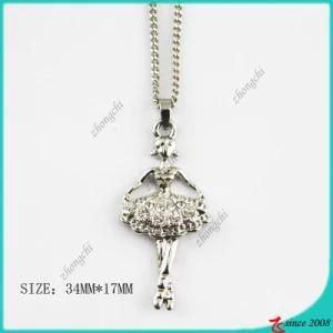 Fashion Crystals Silver Tone Ballet Girl Necklace (PN)