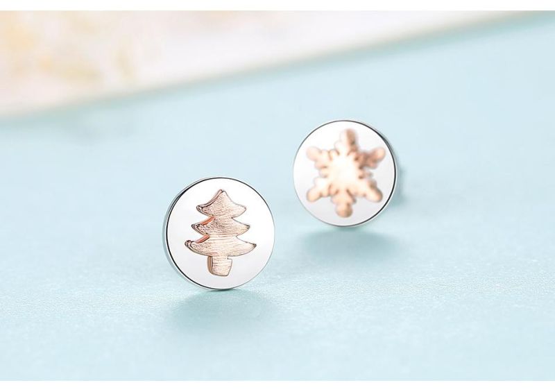 Christmas Tree and Snowflakes Sterling Silver 925 Earrings
