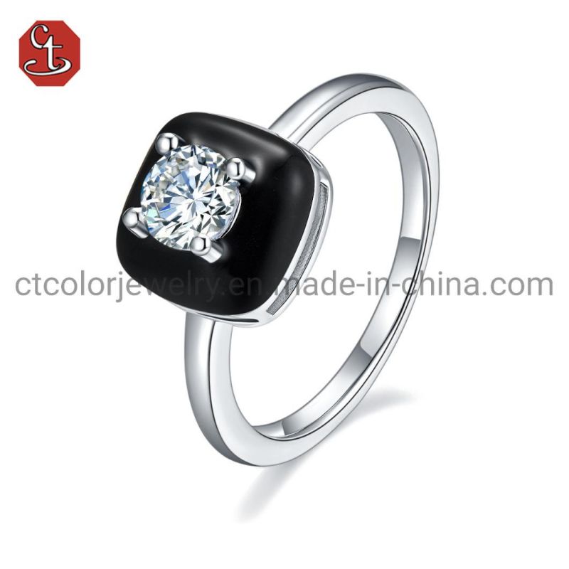 Fashion Jewelry 925 Silver Black Enamel Beauty CZ Earrings For Women