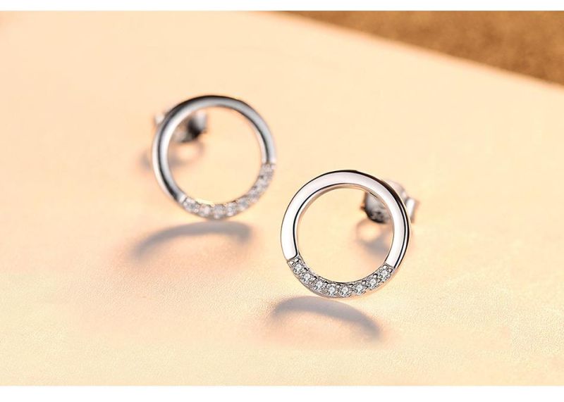 925 Silver Jewelry One Circle Needle Ear Studs