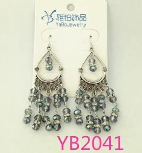 Rhodium Antique Glass Beads Fishhook Earring