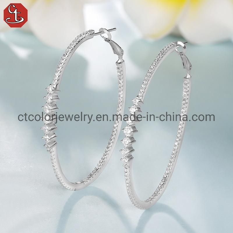 White Cubic Zircon Round Big Earrings silver Jewelry Fashion Jewellery for women