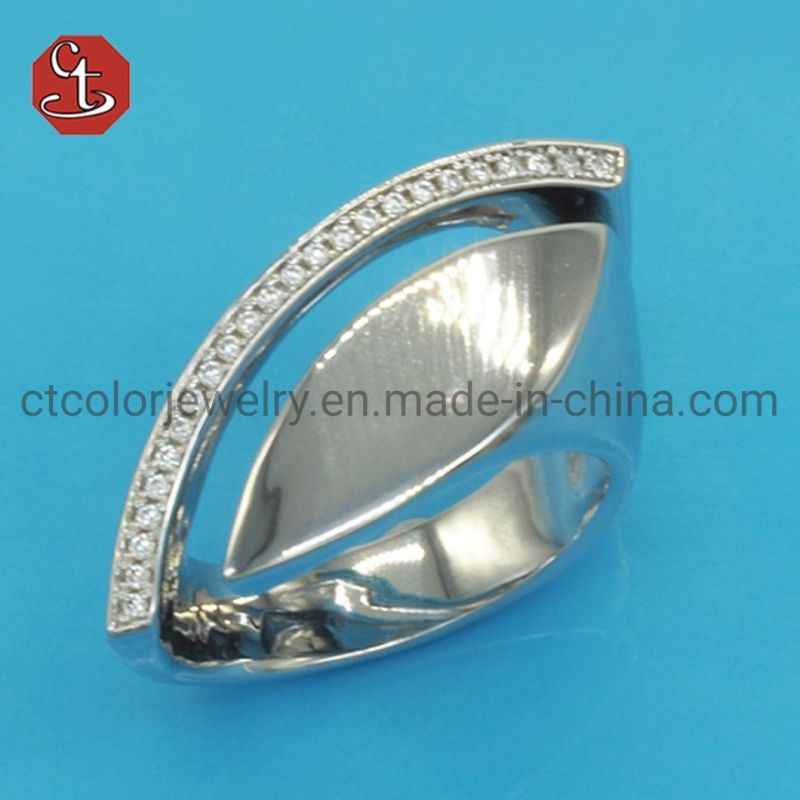 Hip Hop Adjustable Silver or Brass Ring Pave Cubic Zirconia Fashion Open Rings Jewelry