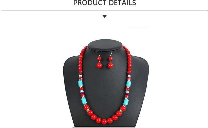 New Product Fashion Red Bead Earrings Necklace Jewelry Set