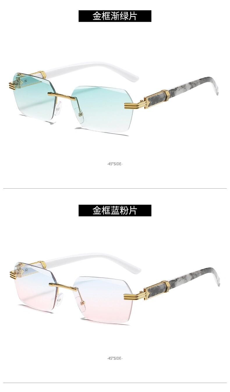 New Shades Rimless Metal Frame Square Colorful Lens Luxury Sunglasses