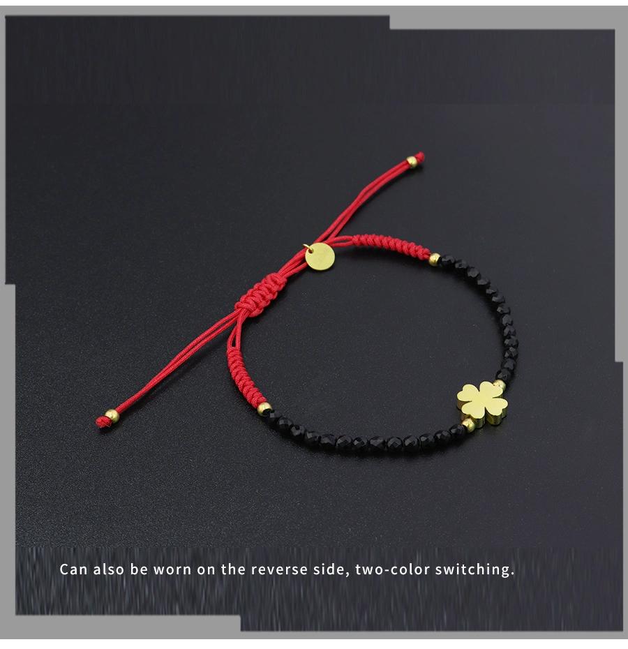 Black Gold Female Beaded Clover Bracelet