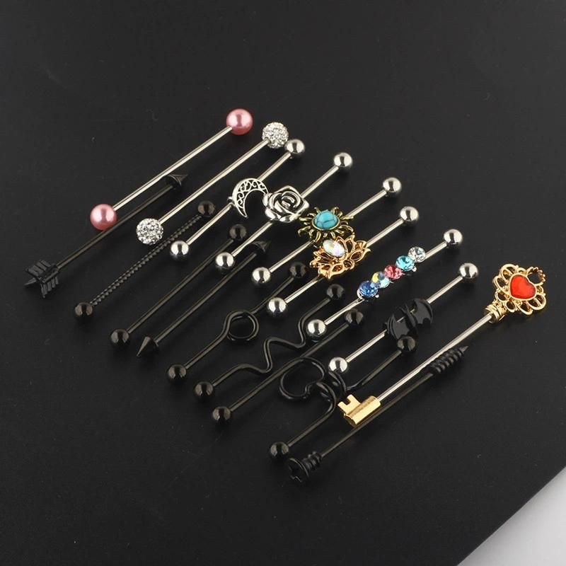 18PCS 14G Industrial Barbell Earrings Cartilage Stainless Steel 38mm Industrial Piercing Bar Body Piercing Jewelry