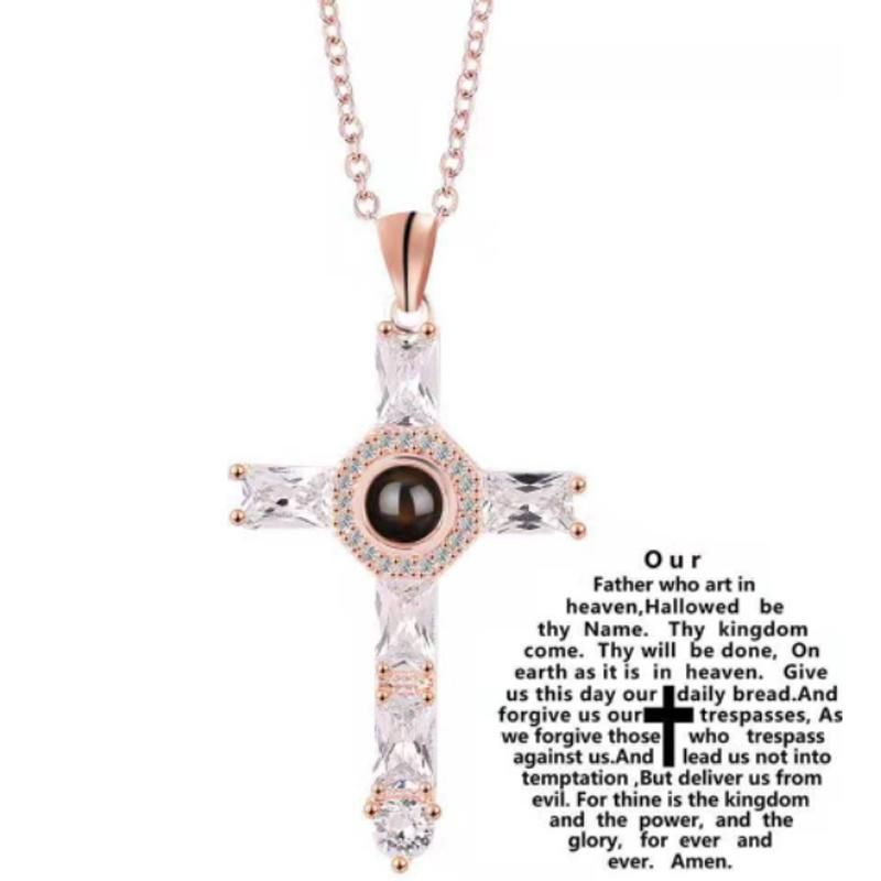 Zircon Cross Necklace Crystal Cross Christian Scripture Projection Pendant Necklace