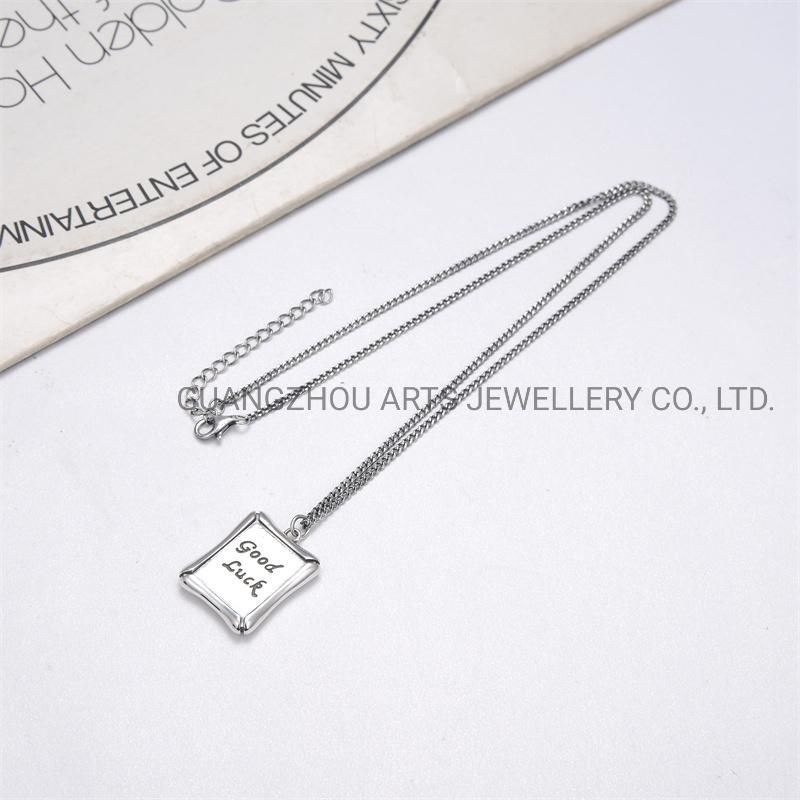 925 Sterling Silver Carved Good Luck Geometric Pendant Hip Hop Necklace