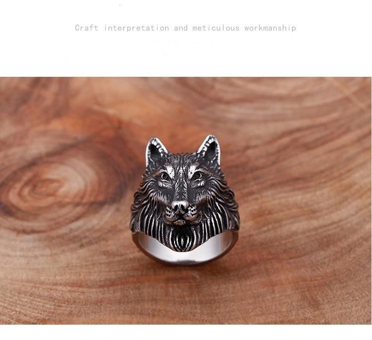 316L Stainless Steel Wolf Head Mens Ring