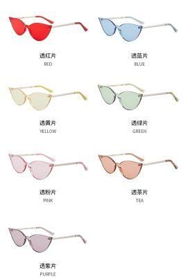 2021 New Fashion Rimless Navy Color Sunglasses for Women Retro Style Big Frame Anti-UV400 Discoloration Sunglasses