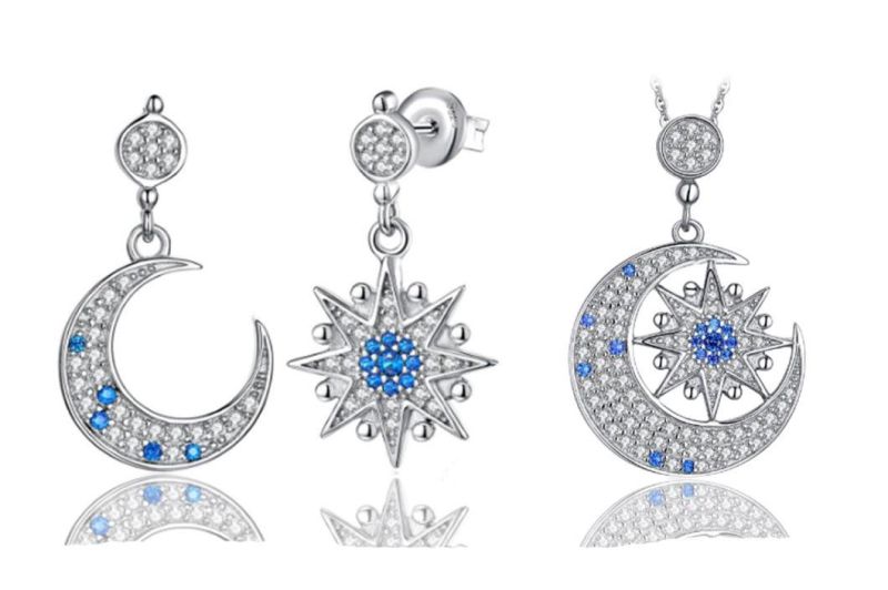 Wholesale 925 Sterling Silver Jewelry Cubic Zircon Moon and Star Pendant Jewelry for Girls