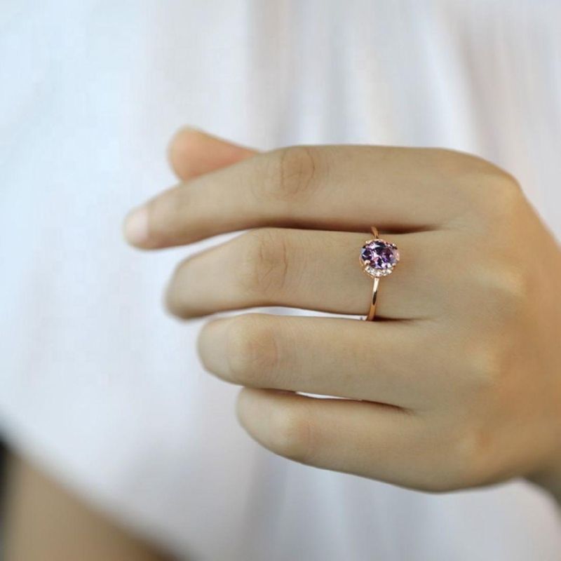925 Sterling Silver Ring 7mm Purple AAA Zircon Adjustable Ring for Women Wedding Engagement Fine Jewelry