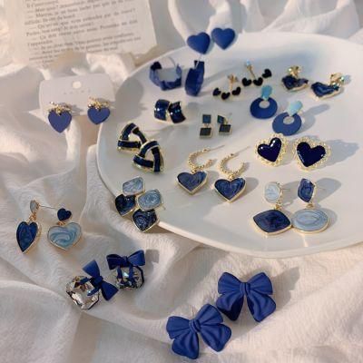 Summer Jewelry Klein Blue Mix Style Heart Bowknot Stud Earrings