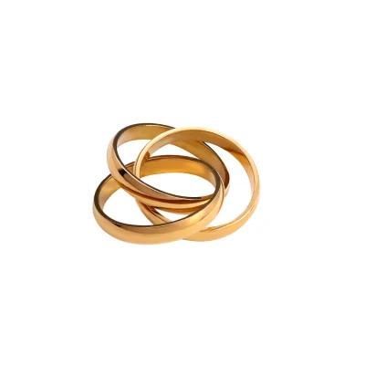 Stock Fine Jewelry Stainless Steel Gold Plated Minimalist Three-Ring Finger Ring