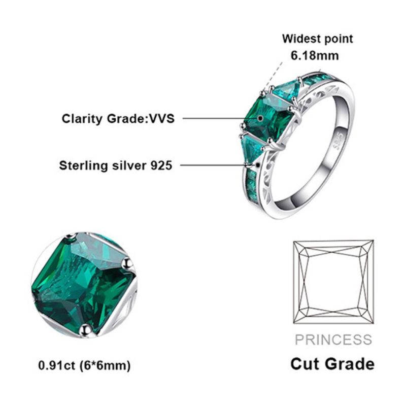 925 Silver Rings Wholesale Jewelry Created Emerald Rings Women Engagement Wedding Jewellery