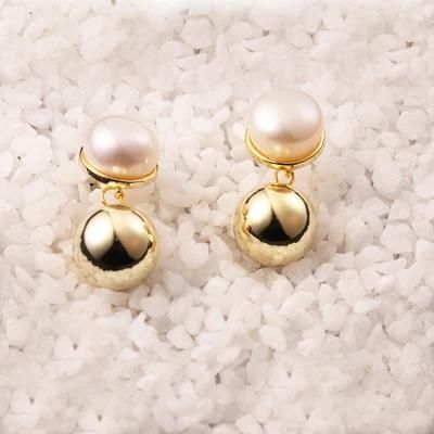 Fashion Jewelry 925 Silver High Quality Gold Plated Fashion Accessories Fresh Water Pearl Ball Jewellery Factory Wholesale Earrings