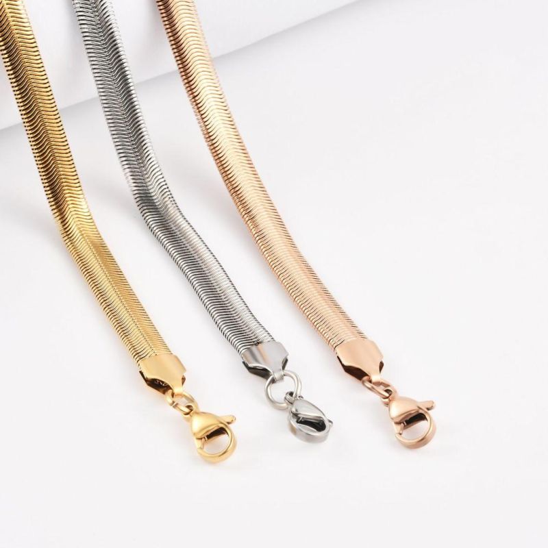 High Quality Gold Plated Flat Snake Chain with Clasp Stainless Steel Necklace Bracelet Anklet Fashion Jewelry
