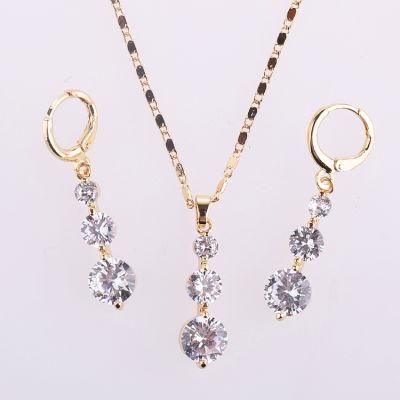 Fashion Wedding Alloy Silver Gold Plated Ring Necklace Earring Jewelry Set with CZ Pearl Crystal