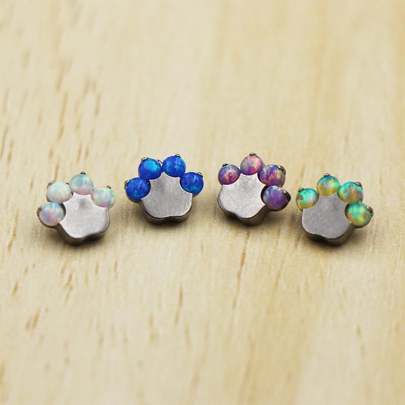 Titanium Body Jewelry Labret Opal Dog Paw Top