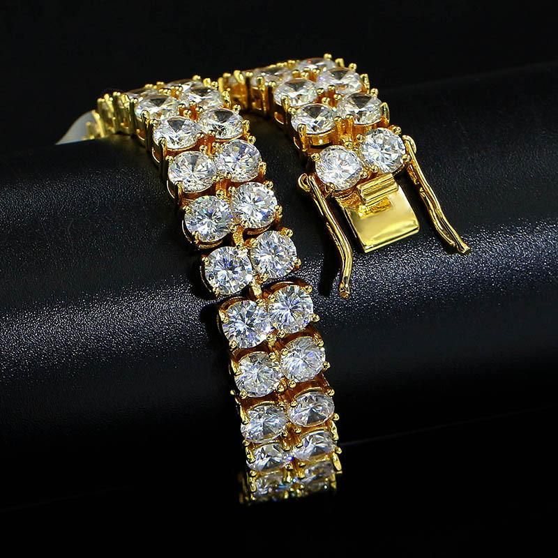 18K Gold Double Row Stone Cubic Zirconia Bracelet Brass Silver