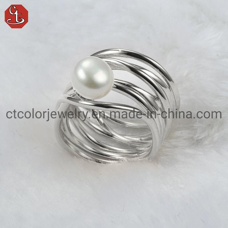 Hot Sale 925 Silver Jewelry and Natural Fresh Water Pearl Set Ring for Women Jewelry