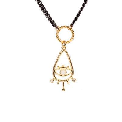 New Fashion 18K Gold Plated Evil Eye Pendant Necklace with Gun Black Plated Cuba Chain