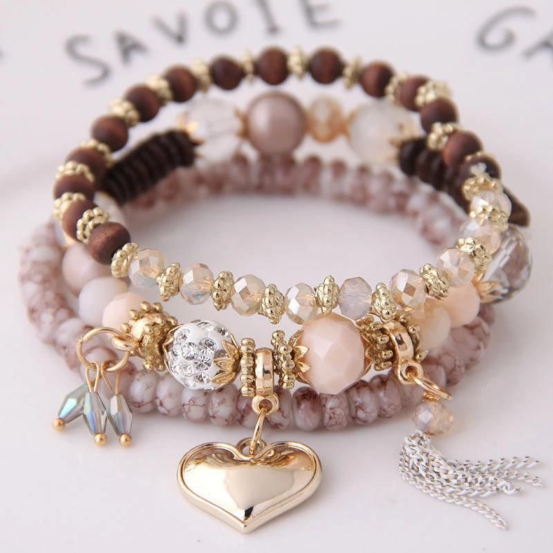 Small MOQ Romantic Tassel and Heart Charm Bracelet DIY Style Fashionable Bohemia Jewelry Fast Ship Time Natural Stones Bracelet