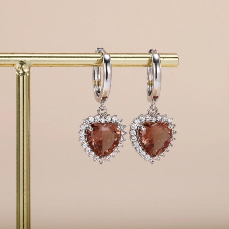 Ins Style Retro Love Light Luxury Color Zircon Heart-Shaped Earrings Female Jewelry