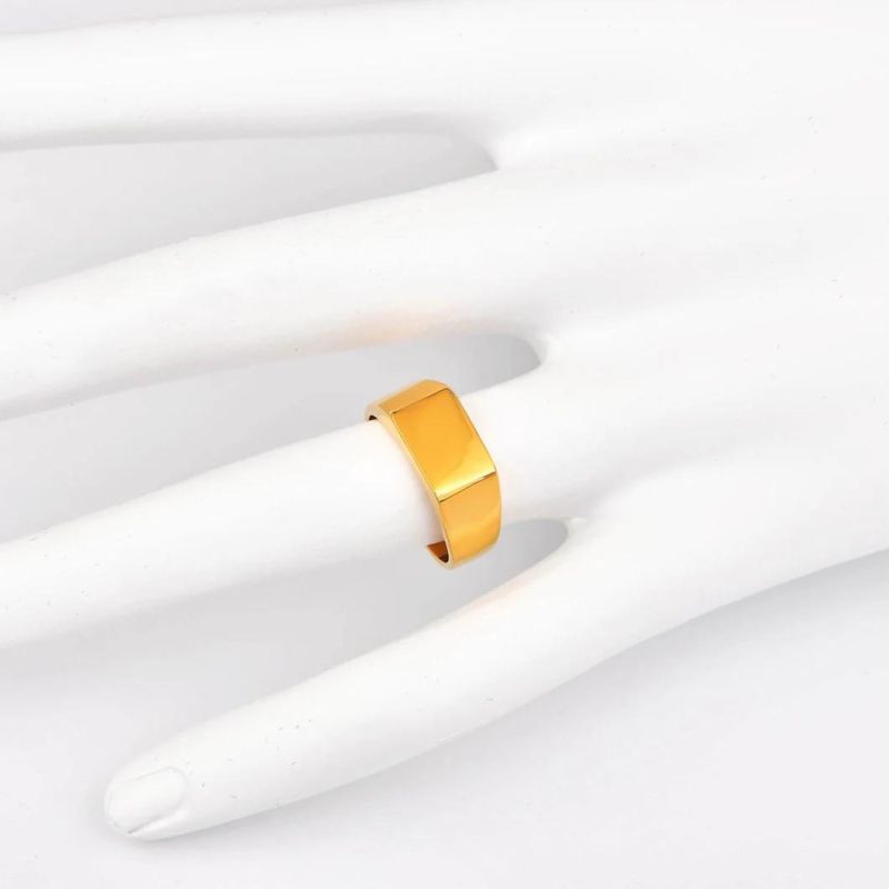 Stainless Steel Fashion Jewelry 18K Gold Plated High Polish Finger Ring for Men Women