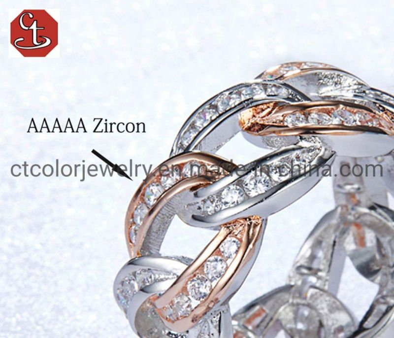 Hot Sale Fashion Jewelry Chain Strip Design Cubic Zirconia Silver or Brass Eternity Ring