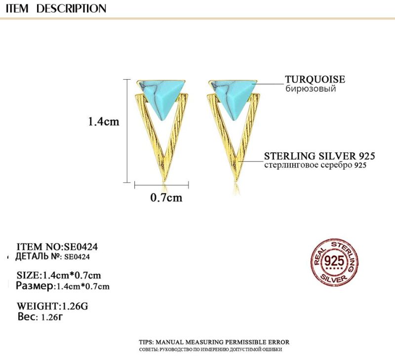 Triangle Inlaid Zircon Gold-Plated Silver Earrings Stud