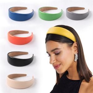 Factory Outlet New Fashion Plain Colour PU Wide Headband for Young Girls