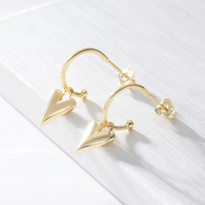 Luxury High Polishing Heart Charm S925 Silver 14K Gold Plated C Shape Stud Earrings