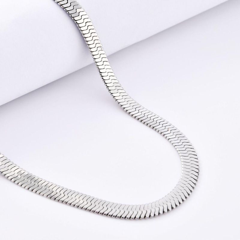 Popular Fashion Jewelry Skin-Friendly Stainless Steel Gold Plated Flat Herringbone Chain Bracelet Choker Layering Necklace