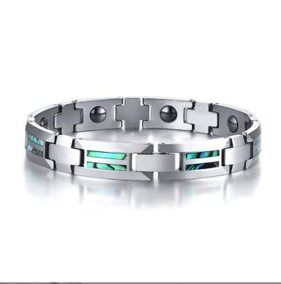 Top Quality Wolfram Steel Black Gallstone Shell Bracelet, European and American Fashion Men&prime; S Magnetic Bracelet